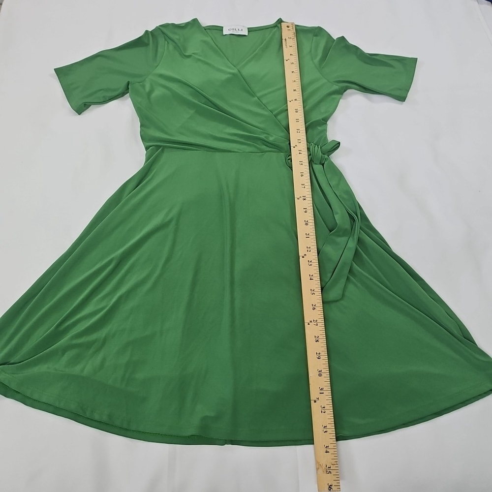 GILLI Faux Wrap V Neck Green Office Career Midi Dress Womens Size M - Picture 6 of 10